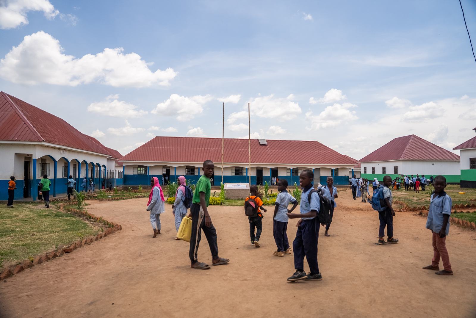 Pupils gathered outside the school campus