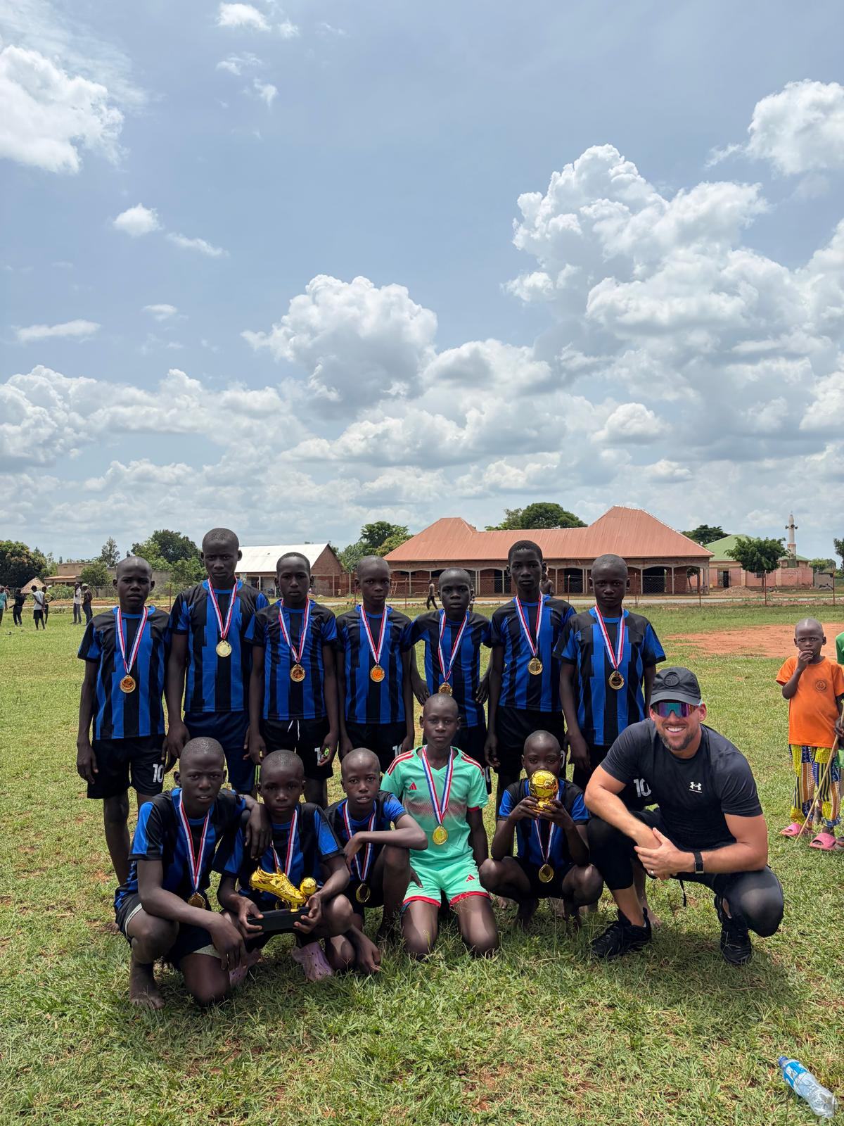 A volunteer with the school football team